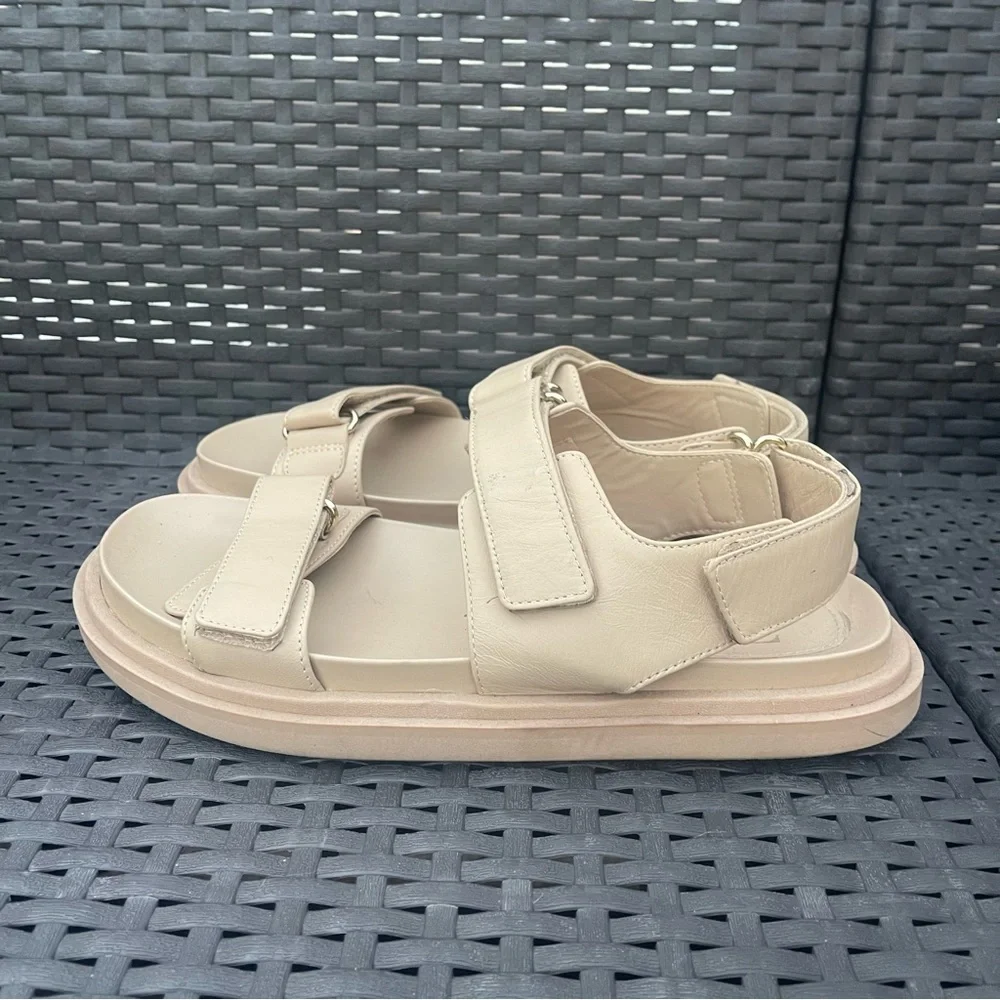 Zara Leather Platform Chunky Dad Sandals - Cream/Beige - Size 38 - Picture 6 of 10